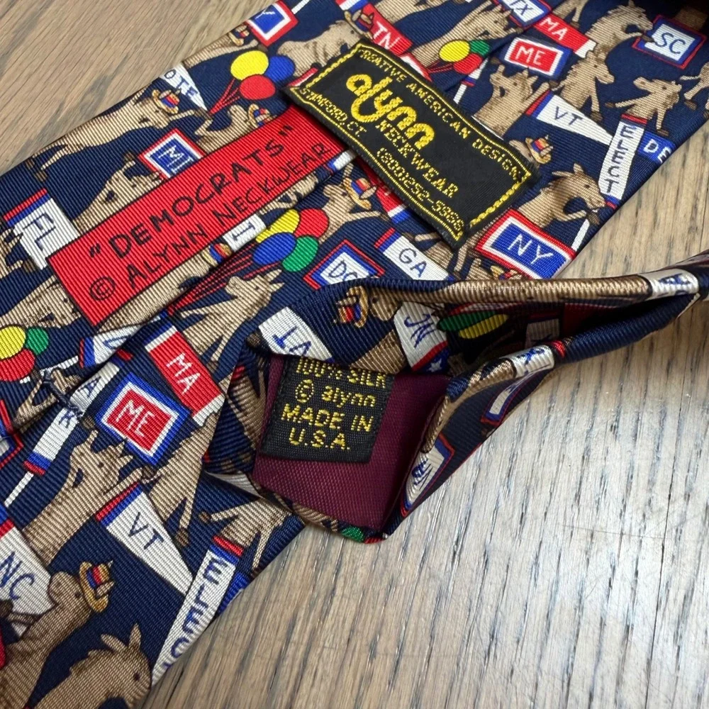 Alynn Neckwear Democrats Political Election USA Mens Silk Tie with Donkey - Picture 7 of 7